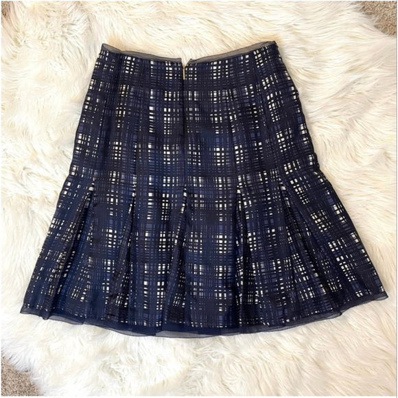 Tory Burch Wess Silk Plaid Pleated Skirt 4 Navy Blue Rhodes Tartan - Picture 3 of 12